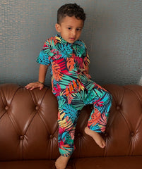 Kids Unisex Tropical Leaf Print Nightsuit, 100% Cotton