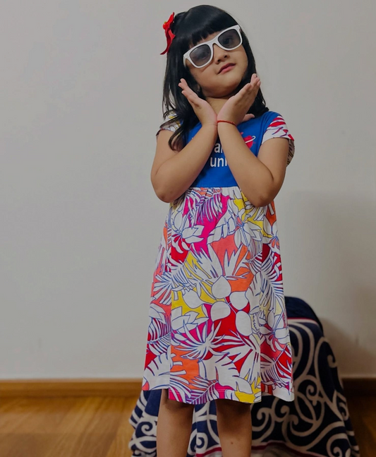 Girl's Purple "You Are My Universe" Graphic Frock – 100% Cotton, Comfortable & Fun