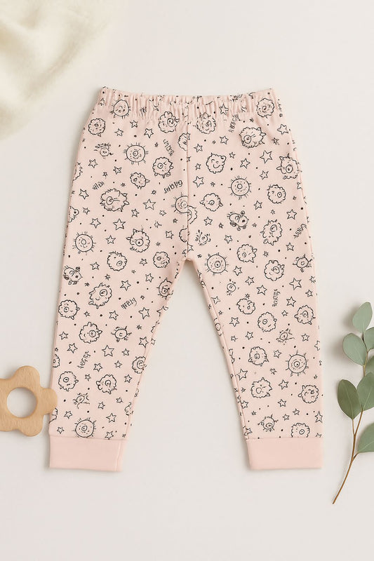 Kids Unisex Coral Pink Graphic Jogger Pants – 100% Cotton, Soft & Playful