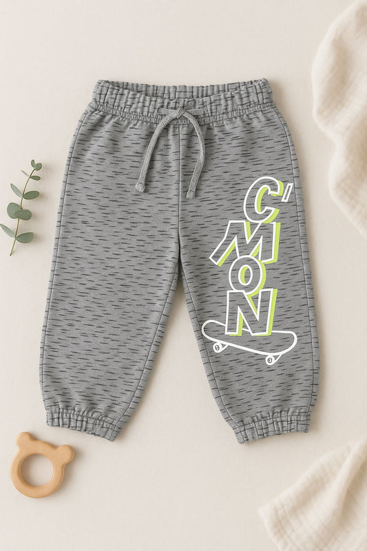 Kid's Unisex Grey C'MON Skateboard Graphic Jogger Pants – 100% Cotton, Comfortable & Trendy