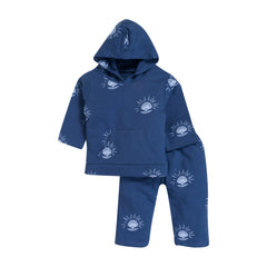 Kids Unisex Blue Hoodie Set – Sunburst Print | 100% Cotton Loungewear