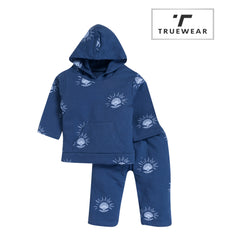 Kids Unisex Blue Hoodie Set – Sunburst Print | 100% Cotton Loungewear