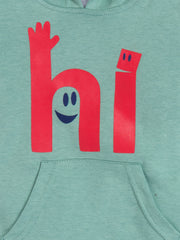 Kids Unisex Green Hoodie Set & 100% Cotton – Fun 'Hi' & 'Hello' Print | Comfortable Loungewear