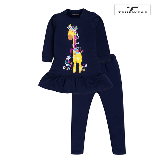 Girls Frock & legging set,100% Cotton Giraffe Garden - Soft Toddler Outfit