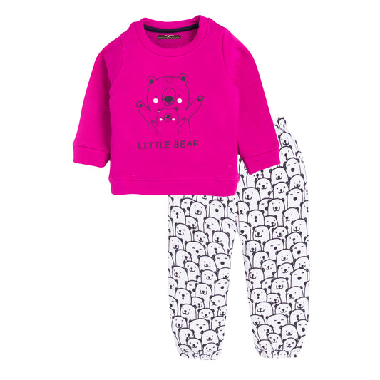 Girl's Little Bear Sweat Top and Bottom Set - 100% Cotton