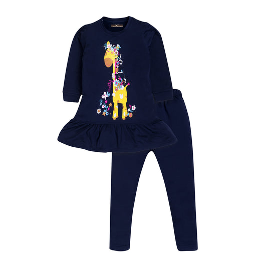 Girls Frock & legging set,100% Cotton Giraffe Garden - Soft Toddler Outfit