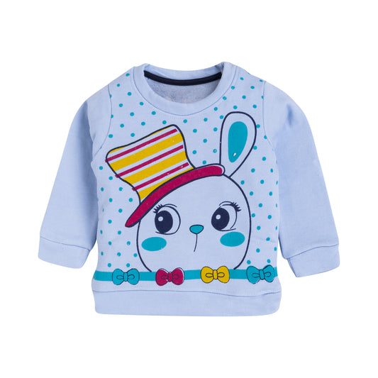 Girl's Cute Bunny Blue Sweat Top and Bottom Pyjama Set.