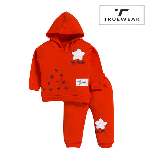 Kids Unisex Red Hoodie Set & 100% Cotton – 'School Need Your Love' Star Print