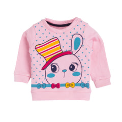 Girl's Cute Bunny Sweat Top and Bottom Pyjama Set - 100% Cotton (Pink)