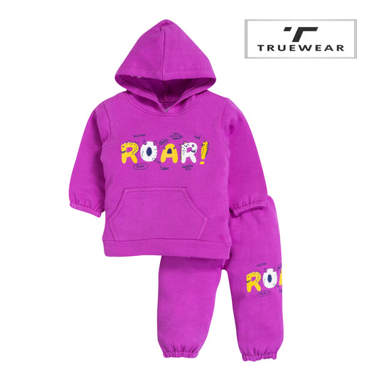 Girl's Purple "ROAR!" Hoodie Set – 100% Cotton