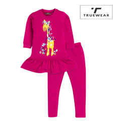 Girls' Pink Giraffe Frock and Leggings Set—100% Cotton