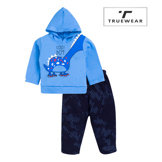 Boys' Blue Dinosaur Hoodie Set – 100% Cotton "Cool Boy" Design