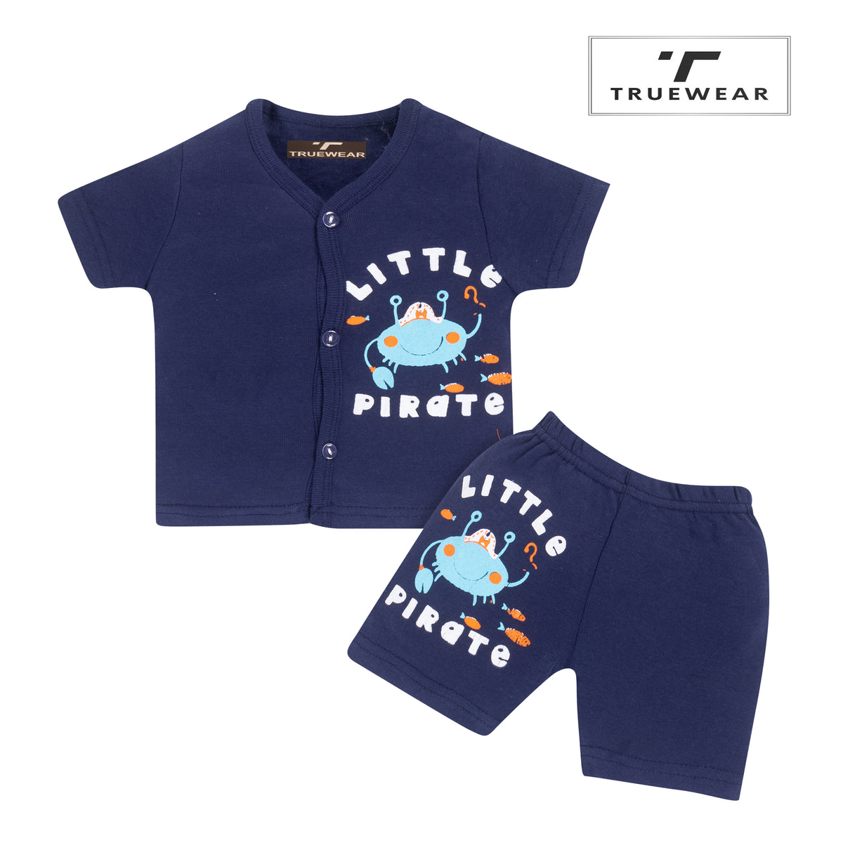 Infants Unisex Navy "Little Pirate" T-shirt and shorts set – 100% Cotton