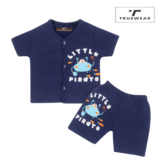 Infants Unisex Navy "Little Pirate" T-shirt and shorts set – 100% Cotton