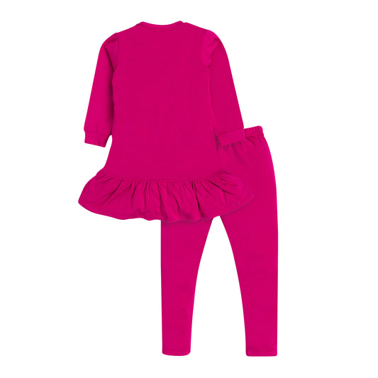 Girls' Pink Giraffe Frock and Leggings Set—100% Cotton