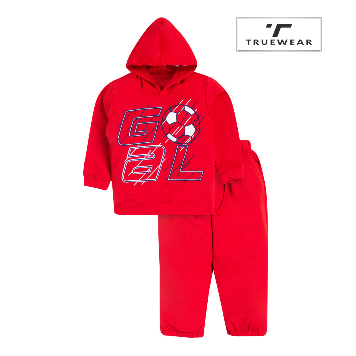 Kids Unisex Red Goal Hoodie And joggers Set | Stylish Soccer-Inspired Activewear, 100% Cotton