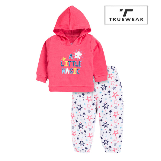 Girl's Pink "A Little Magic" Hoodie & Star Print Jogger Set, 100% Cotton