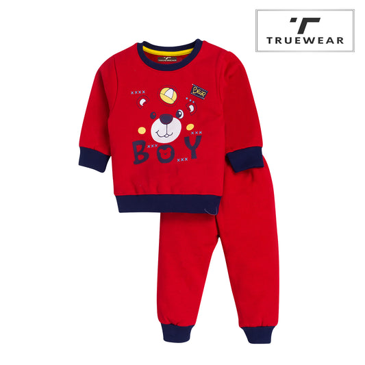 Boy's Red Bear "BOY" Sweat top and bottom set.100% Cotton