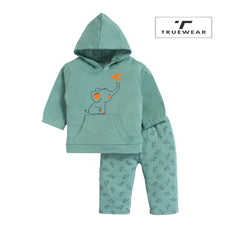 Kids Unisex Green Elephant Hoodie Set | Adorable & Comfortable Loungewear, 100% Cotton