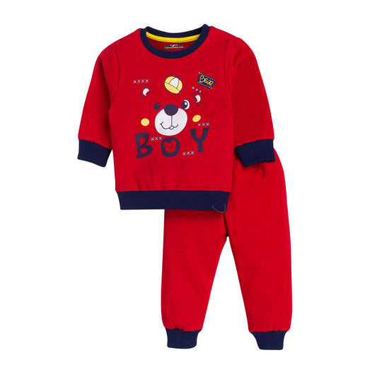 Boy's Red Bear "BOY" Sweat top and bottom set.100% Cotton