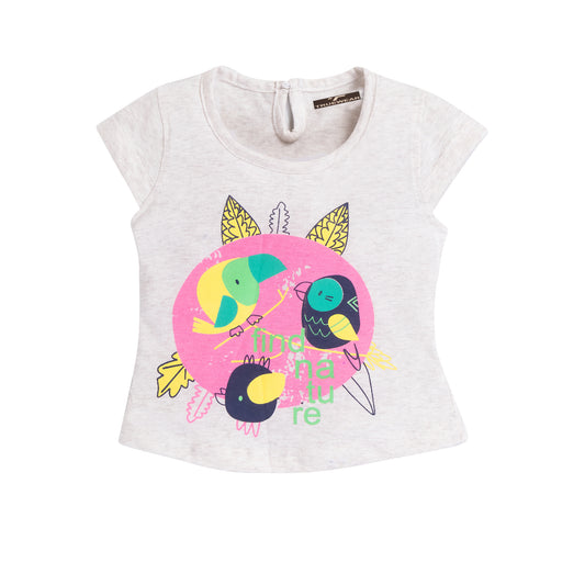 Girl's Bird Print T-Shirt & Green Polka Dot Skirt Set, 100% Cotton