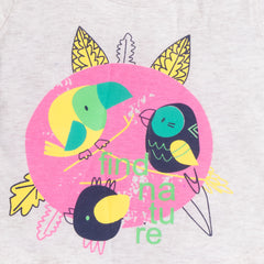Girl's Bird Print T-Shirt & Green Polka Dot Skirt Set, 100% Cotton