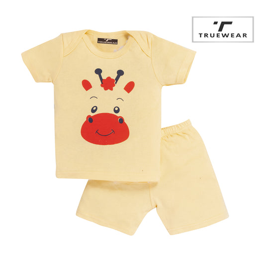 Kids Unisex Giraffe Print T-Shirt & Shorts Set, 100% Cotton
