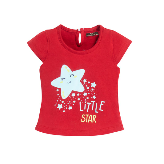 Girl's Red "Little Star" T-Shirt & Blue Star Print Skirt Set, 100% Cotton