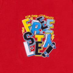 Boy's  Red "Skate Freestyle" T-Shirt & Black Shorts Set, 100% Cotton