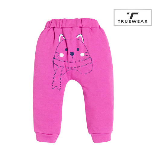 Girls Pink Cat Face Graphic Jogger Pants – 100% Cotton, Soft & Cosy