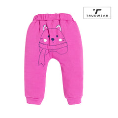 Girls Pink Cat Face Graphic Jogger Pants – 100% Cotton, Soft & Cosy
