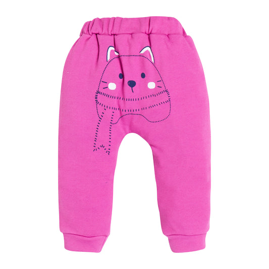 Girls Pink Cat Face Graphic Jogger Pants – 100% Cotton, Soft & Cosy