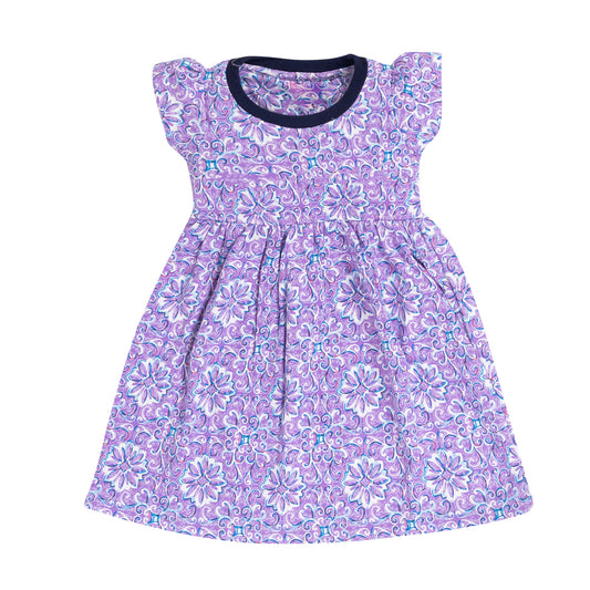 Girl's Purple Floral Print Frock.
