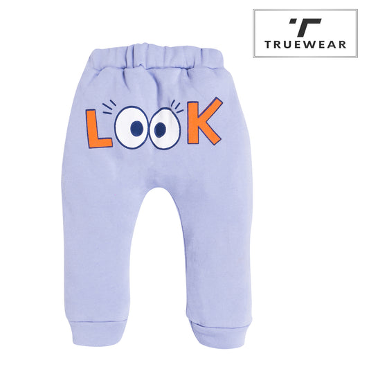 Kid's Unisex Purple "LOOK" Graphic Jogger Pants – 100% Cotton, Soft & Fun