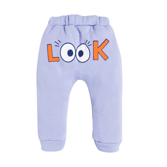 Kid's Unisex Purple "LOOK" Graphic Jogger Pants – 100% Cotton, Soft & Fun