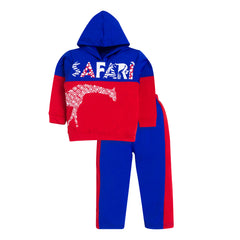 Boy's Red & Blue "Safari" Hoodie & Jogger Set, 100% Cotton
