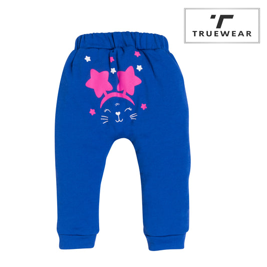 Girls Blue Bunny Graphic Jogger Pants with Star Accents – 100% Cotton, Soft & Cute