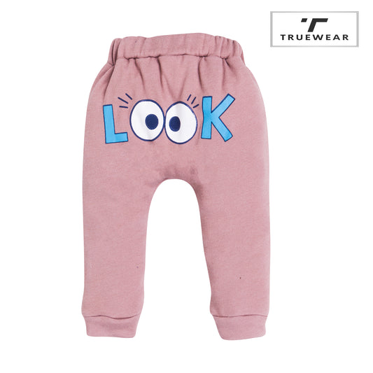 Kid's Unisex Tan colour "LOOK" Graphic Jogger Pants – 100% Cotton, Soft & Playful
