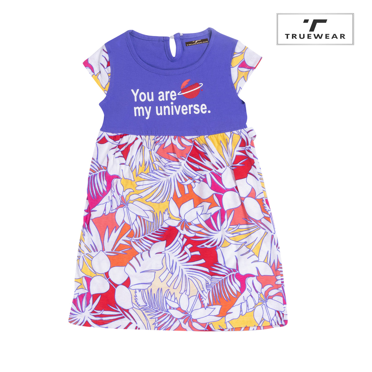 Girl's Purple "You Are My Universe" Graphic Frock – 100% Cotton, Comfortable & Fun