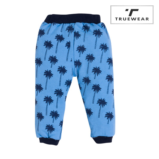 Kid's Unisex Blue Palm Tree Graphic Jogger Pants – 100% Cotton, Soft & Comfortable