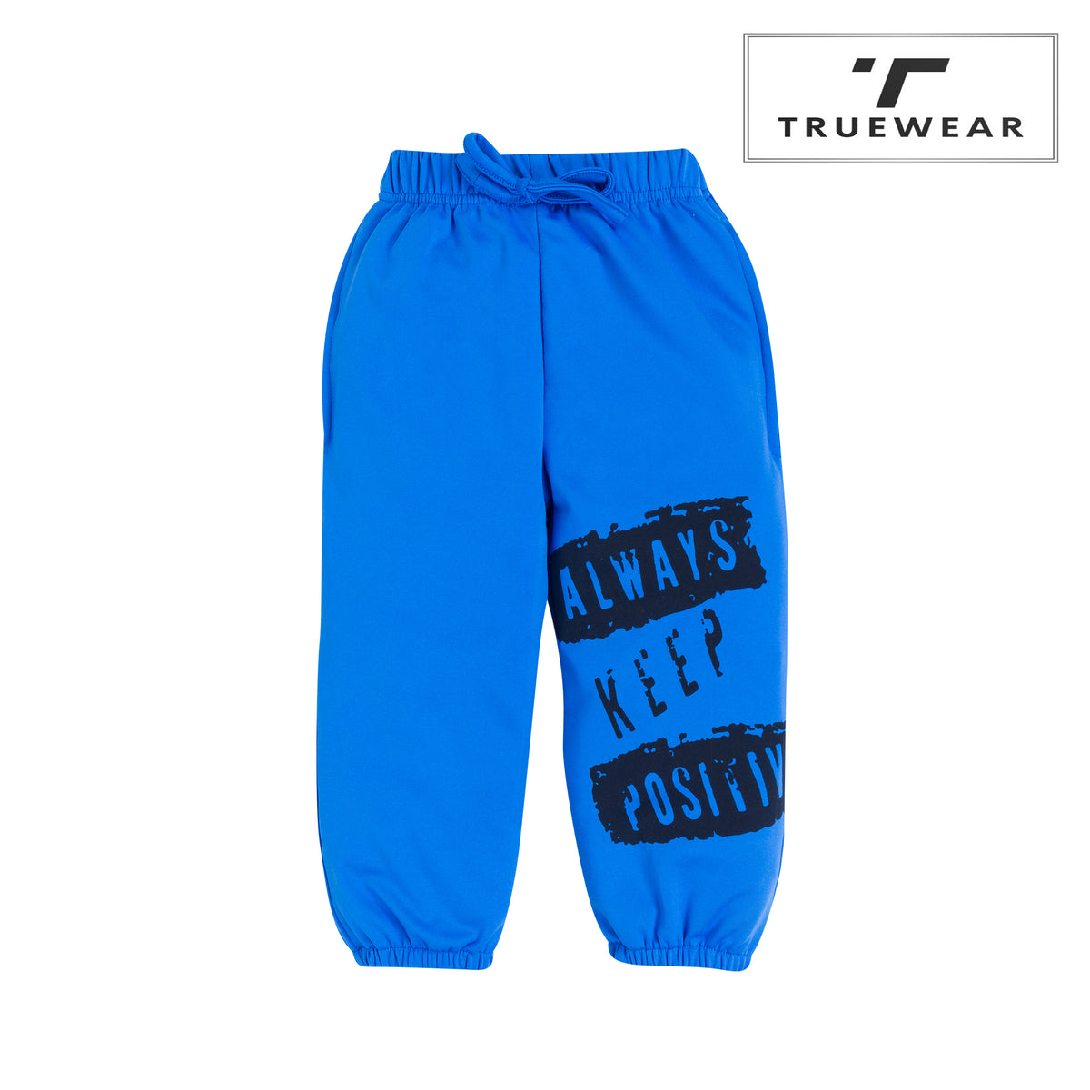 Kid's Unisex Blue "Always Keep Positive" Graphic Jogger Pants – 100% Cotton, Comfortable & Motivational