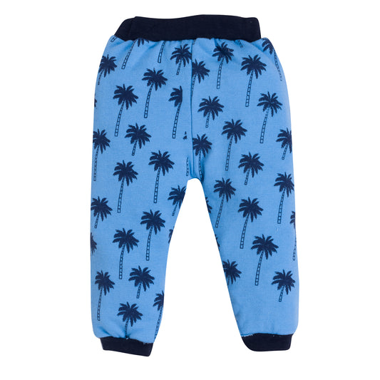 Kid's Unisex Blue Palm Tree Graphic Jogger Pants – 100% Cotton, Soft & Comfortable