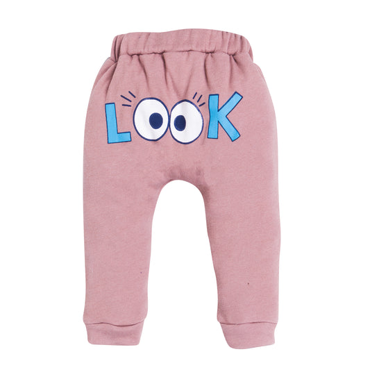 Kid's Unisex Tan colour "LOOK" Graphic Jogger Pants – 100% Cotton, Soft & Playful