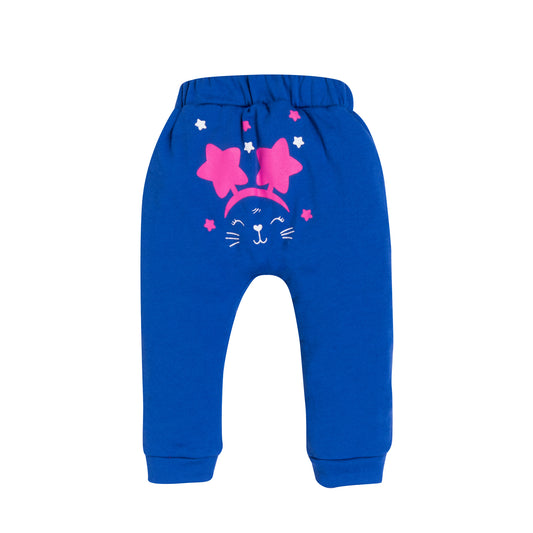 Girls Blue Bunny Graphic Jogger Pants with Star Accents – 100% Cotton, Soft & Cute