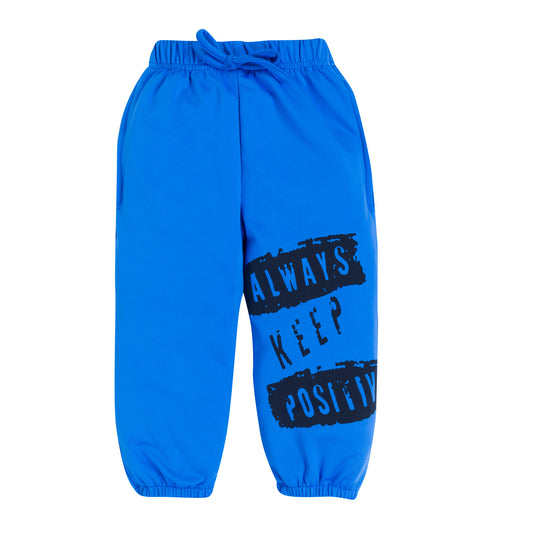 Kid's Unisex Blue "Always Keep Positive" Graphic Jogger Pants – 100% Cotton, Comfortable & Motivational