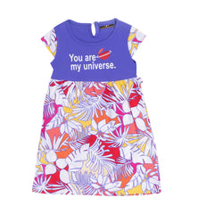 Girl's Purple "You Are My Universe" Graphic Frock – 100% Cotton, Comfortable & Fun