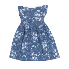 Girl's Blue Floral "Bow" Graphic Frock – 100% Cotton, Cute & Comfortable