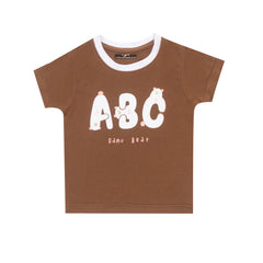 Kid's Unisex Brown "ABC Damo Bear" Graphic T-Shirt & Shorts Set – 100% Cotton, Cute & Comfortable