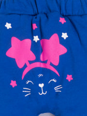 Girls Blue Bunny Graphic Jogger Pants with Star Accents – 100% Cotton, Soft & Cute
