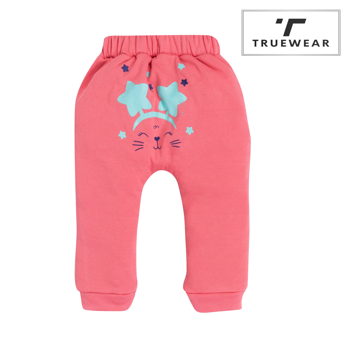 Girls Pink Bunny Graphic Jogger Pants with Star Accents – 100% Cotton, Soft & Cute